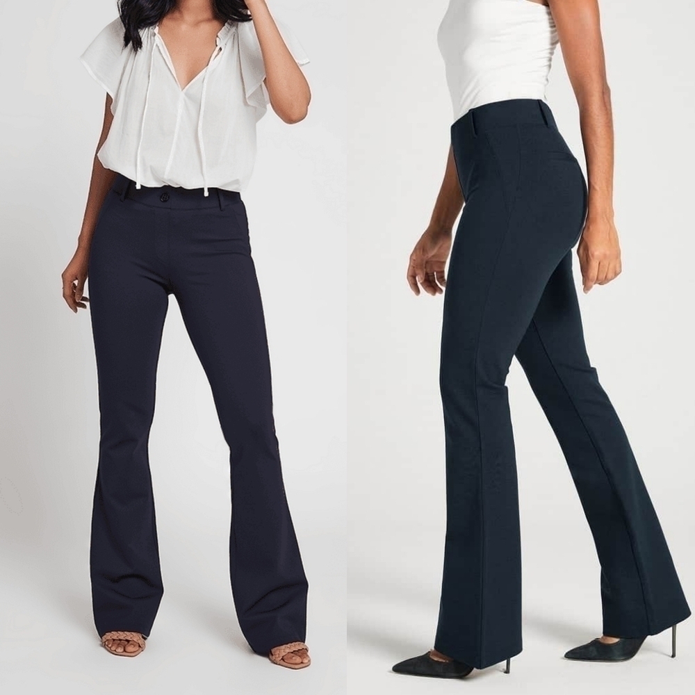 LIKE NEW Betabrand Classic Dress Pant Yoga Stretch Bootcut Flare Solid Navy Blue